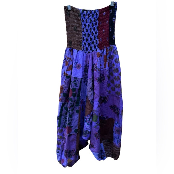 Tribal Azure 100% Cotton, Made in India, Patchwork, Smocked Waist Harem Pants - Picture 1 of 7